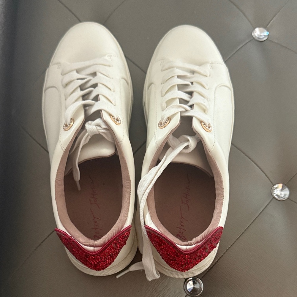 Betsey Johnson Cream and Red Sneakers